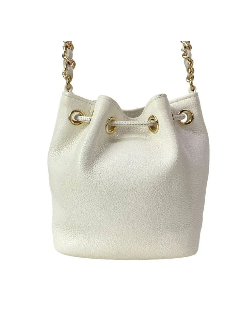Chanel Shoulder Bag White Drawstring Gold Chain